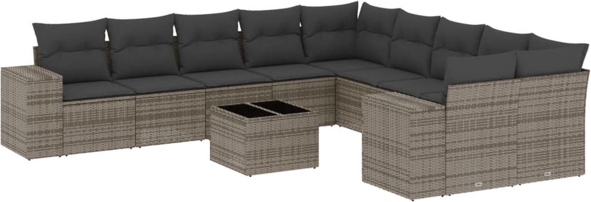 Vidaxl 11-Cz. Gartenmöbel-Set mit Kissen, Grauer PE-Rattan
