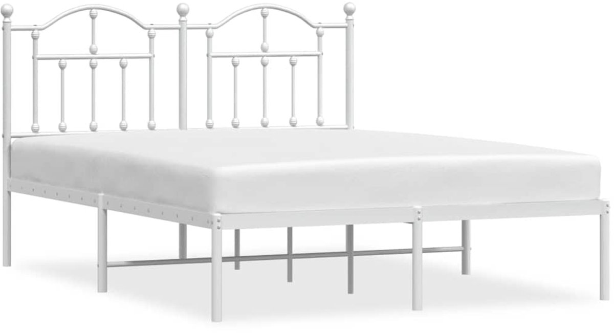 Vidaxl Metall-Bettgestell mit Kopfteil, Weiß, 140x190 cm