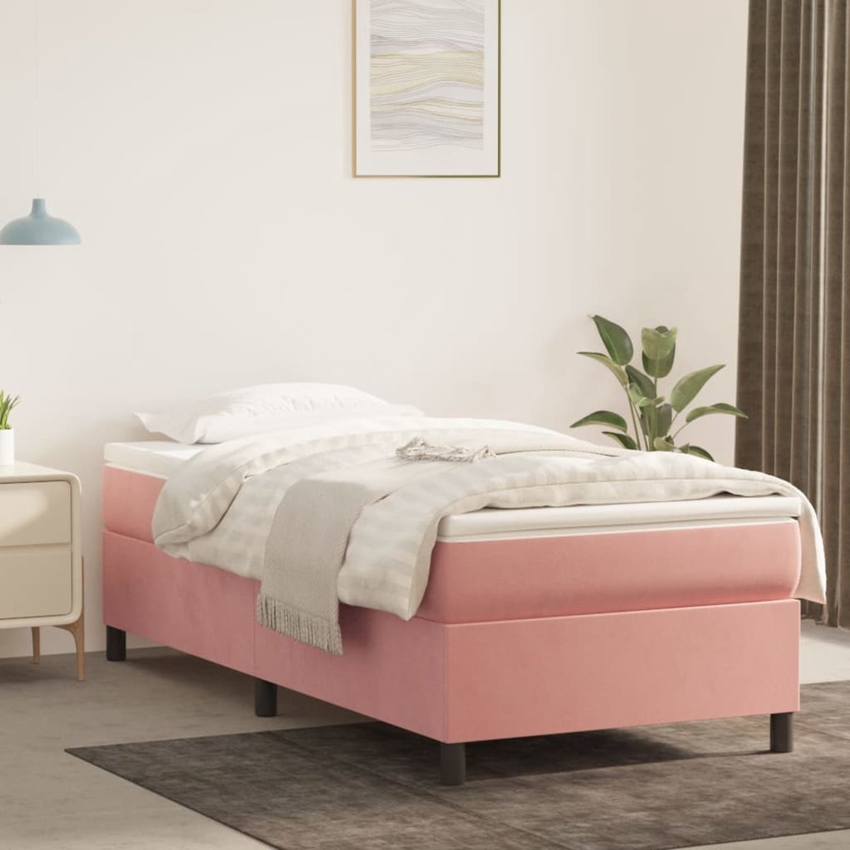 Vidaxl Bettrahmen, Rosa, 100 x 200 cm, Mit Samt bezogen