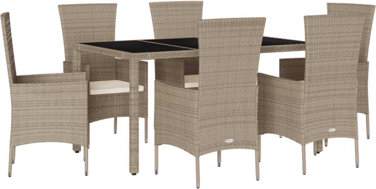 Vidaxl 7-Cz. Gartenmöbel-Set mit Kissen, Beige, Polyrattan