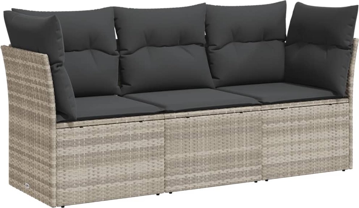 Vidaxl 3-Cz. Gartenmöbel-Set, Kissen, Hellgrau, Polyrattan