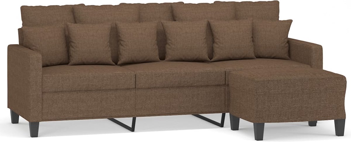 Vidaxl 3-Sitzer Sofa Mit Hocker, Braun, 180 Cm, Stoff