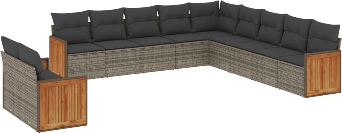 Vidaxl 11-Cz. Gartenmöbel-Set mit Kissen, Grauer PE-Rattan