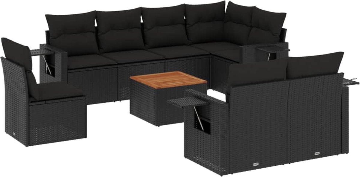 Vidaxl 9-Cz. Garten-Sitzgruppe, Mit Kissen, Schwarz