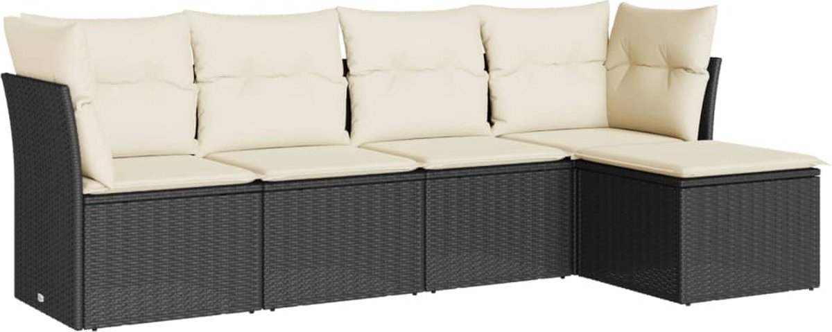 Vidaxl 5-Cz. Garten-Sitzgruppe, Kissen, Schwarzer PE-Rattan