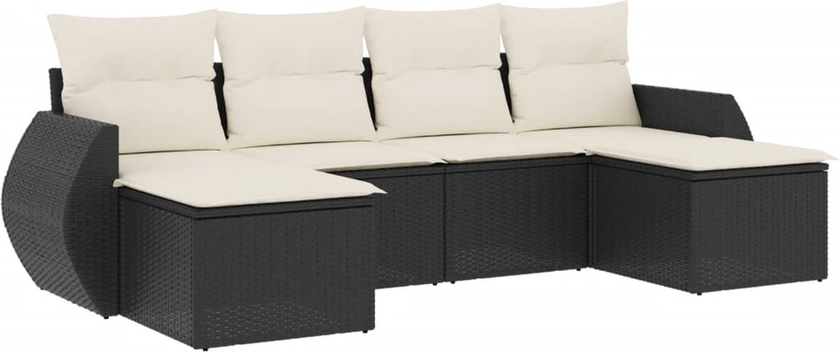 Vidaxl 6-Cz. Gartenmöbel-Set mit Kissen, Schwarzer Polyrattan