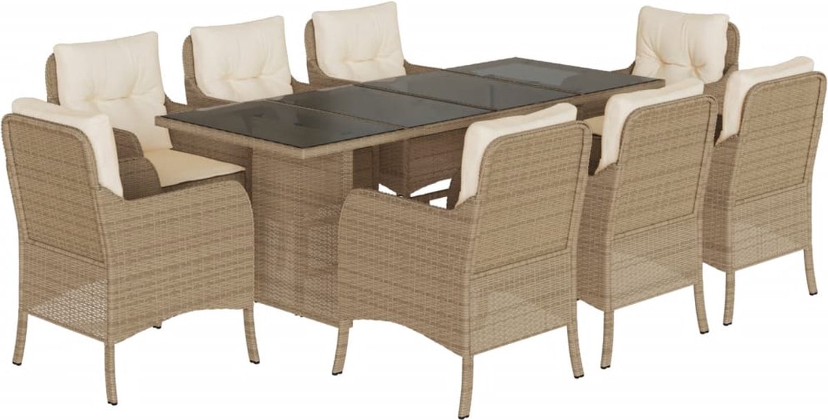 Vidaxl 9-Cz. Gartenmöbel-Set mit Kissen, Beige, Polyrattan