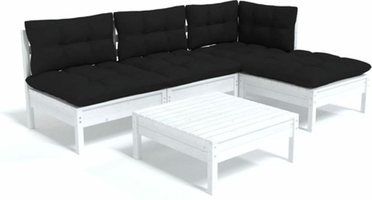Vidaxl 5-Cz. Garten-Sitzgruppe, Kissen, Weiß, Kiefer