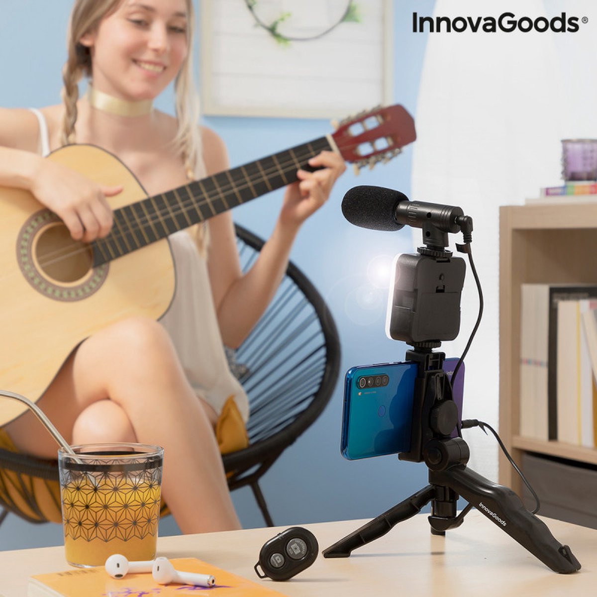 Vlogging-Kit mit Licht, Mikrofon und Fernbedienung Plodni InnovaGoods 6 Teile