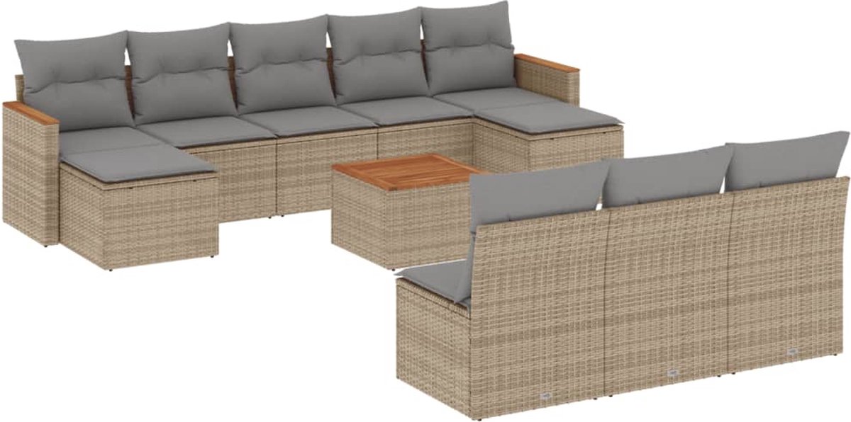 Vidaxl 11-Cz. Gartenmöbel-Set mit Kissen, gemischtes Beige