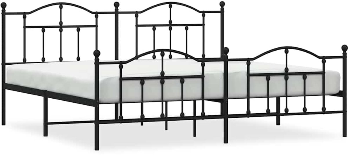 Vidaxl Metall-Bettgestell Mit Kopfteil Und Fußteil, Schwarz, 193X203Cm