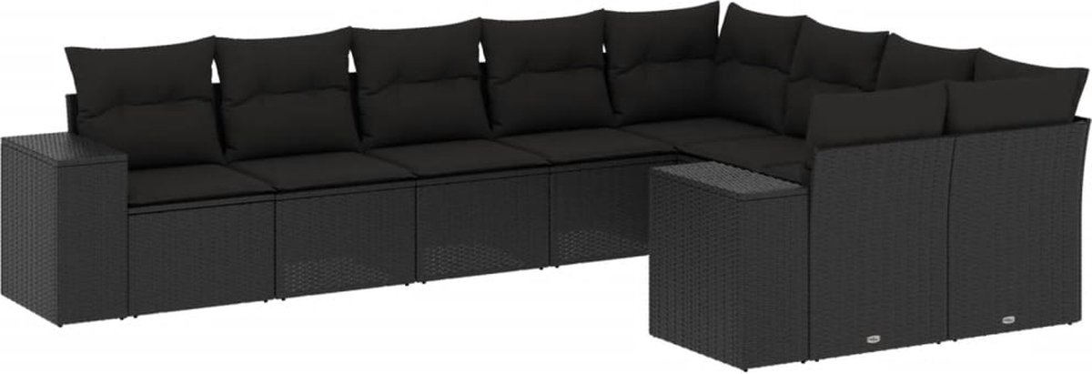 Vidaxl 9-Cz. Garten-Sitzgruppe, Mit Kissen, Schwarz