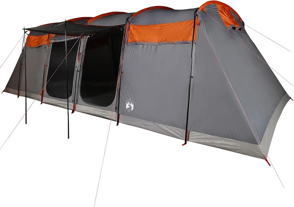 Vidaxl Familienzelt, Tunnel, 8-Personen, Grau-Orange, Wasserdicht