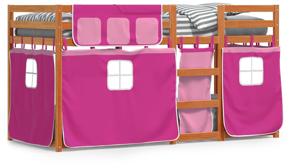 Vidaxl Etagenbett mit Vorhängen, Rosa, 90x200 cm, Kiefernholz