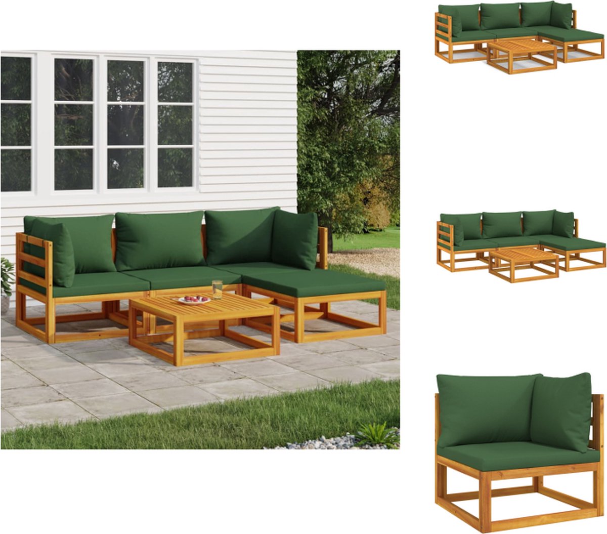Vidaxl 5-Cz. Garten-Lounge-Set, Grüne Kissen, Holz