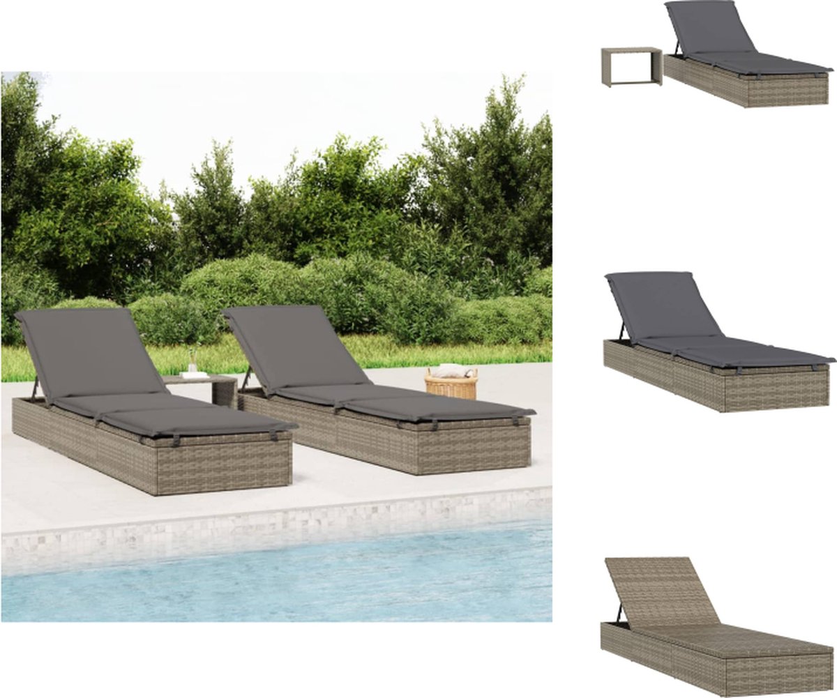 Vidaxl Liegestuhl mit Tisch, 1 Stück, Grau, Polyrattan
