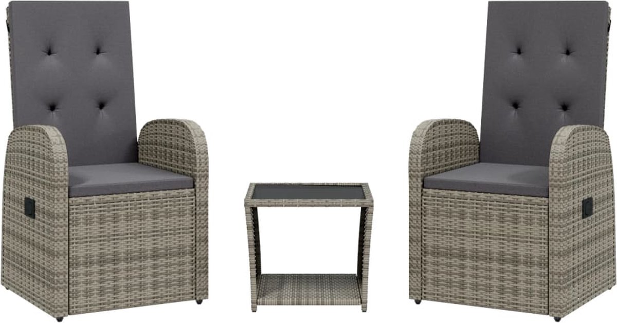Vidaxl 3-Cz. Gartenmöbel-Set mit Kissen, Grauer PE-Rattan