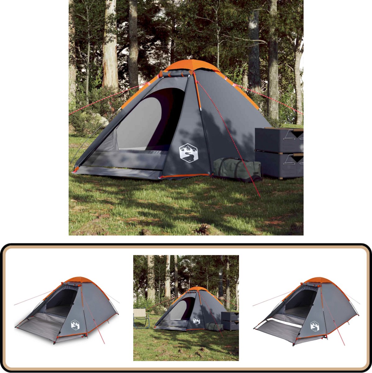 Vidaxl Campingzelt, 4-Personen, Grau-Orange, Wasserdicht