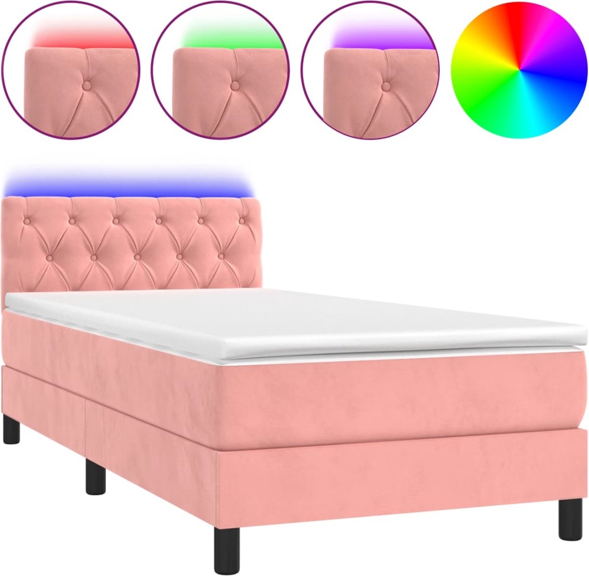 Vidaxl Kontinentalbett mit Matratze und LED, Rosa Samt 80X200 Cm