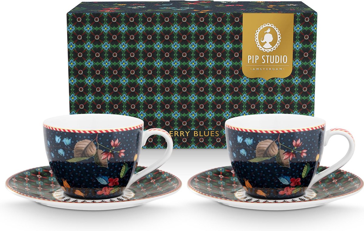 Pip Studio Set/2 Espresso Tasse & Untertasse Berry Blues - Offizieller Webshop