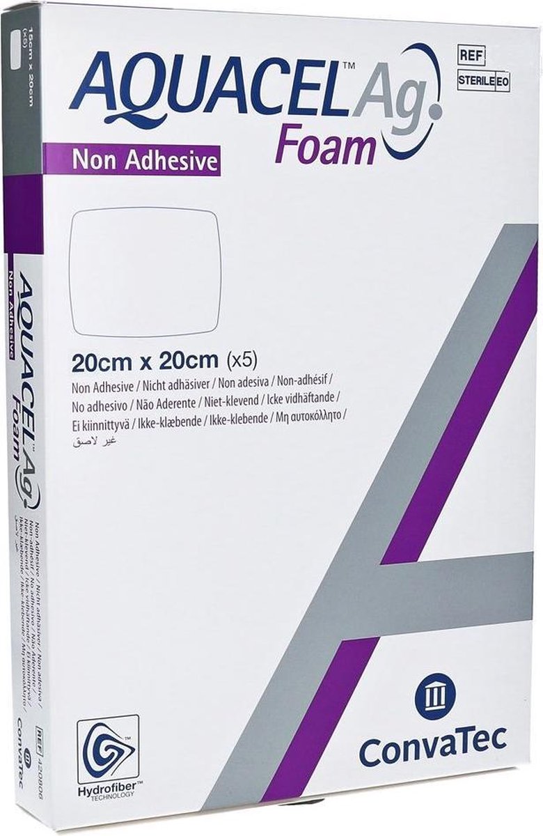 AQUACEL Ag Foam nicht adhäsiv 20x20 cm Verband 5 St Verband