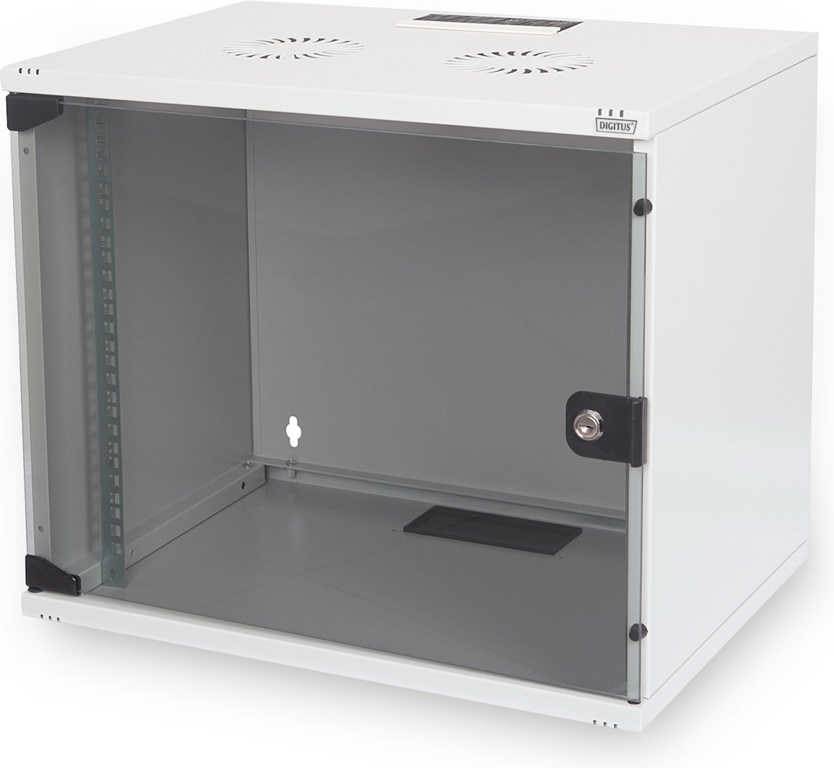 Assmann DIGITUS Flat-Pack 7HE Wandgehäuse, 370x540x400, Glastür, Grau