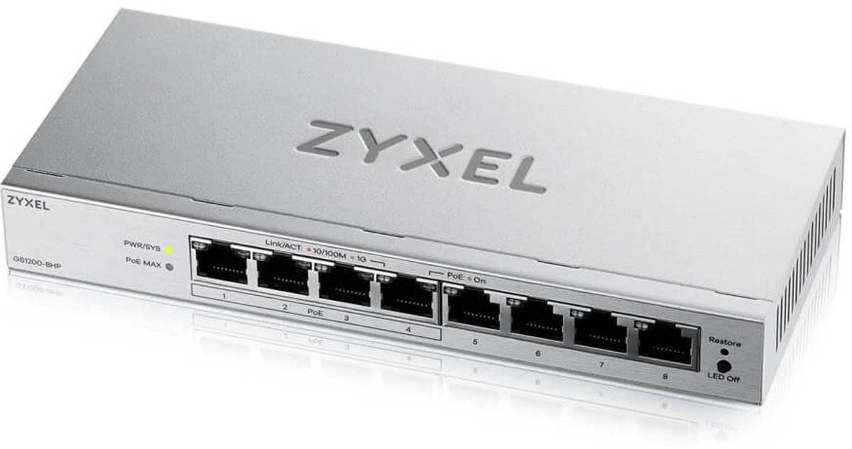 Zyxel ZyXEL GS1200-8HPV3 8-Port Gigabit PoE+ Web / Smart Managed Sw.