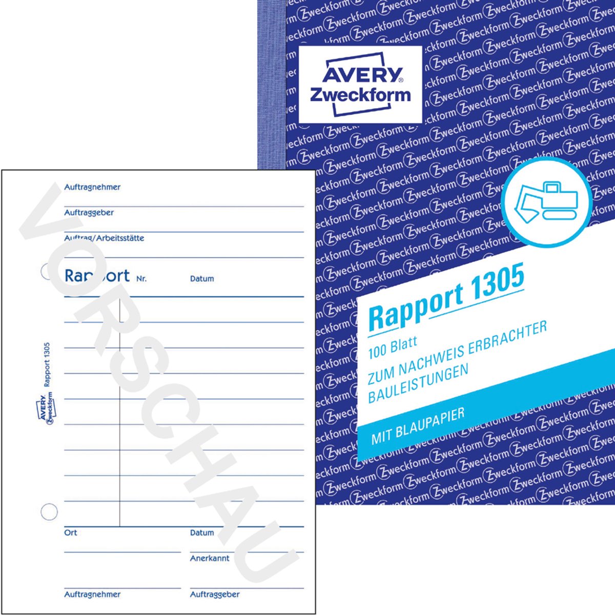 10 x Avery Zweckform Formularbuch Rapport/Regiebericht A5 hoch selbstd