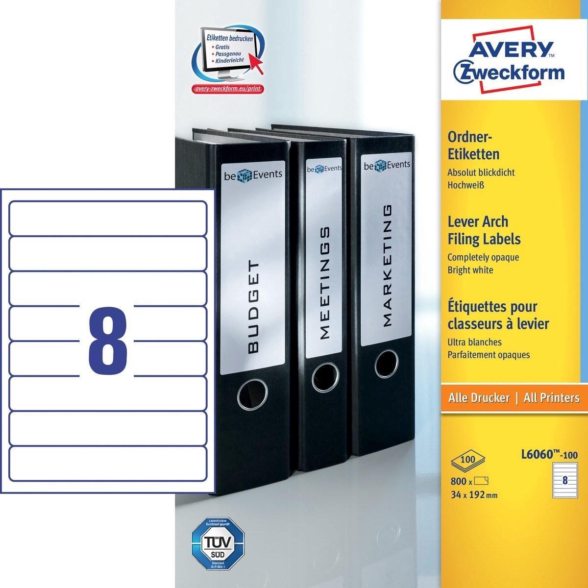 Avery Zweckform Ordnerrückenschilder 192x34mm selbstklebend weiß VE=80