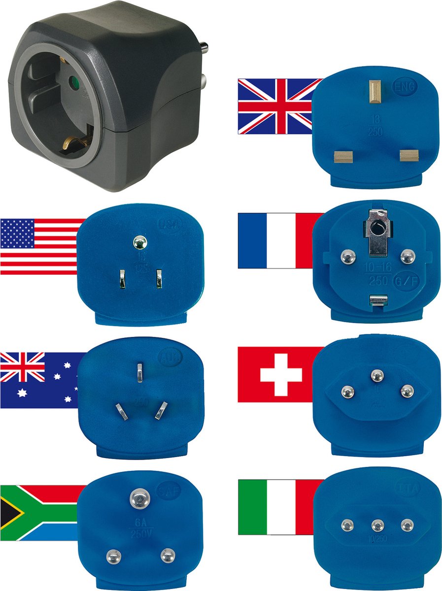 5 x Brennenstuhl Reisestecker-Set 7 Steckereinsätze 16A/250V mit 10A S