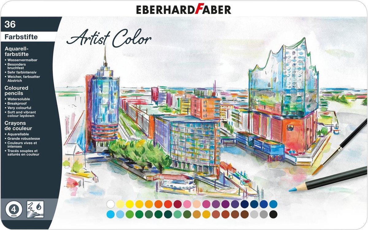 5 x Eberhard Faber Aquarellstift Buntstift VE=36 Farben + Pinsel Metal