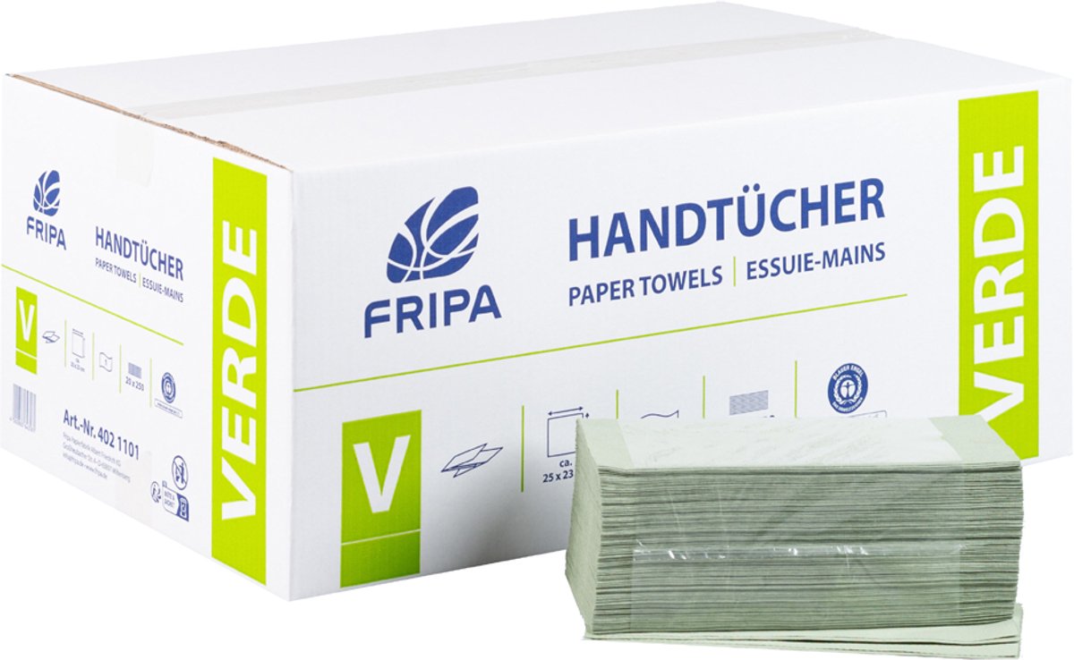 Fripa Papierhandtuch Verde 4021101 V-Falz 25x23cm grün 20x250 Blatt