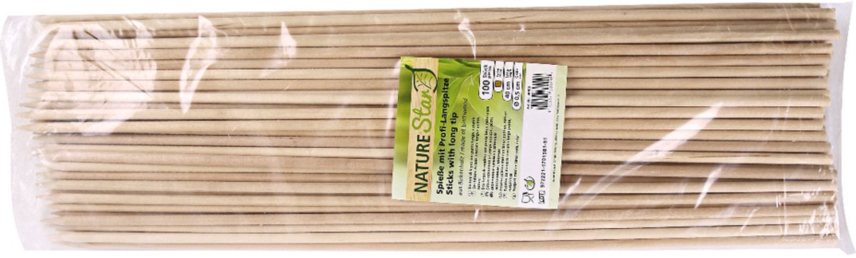 10 x NatureStar Schaschlikspieße Bio 5x400mm Holz VE=100 Stück