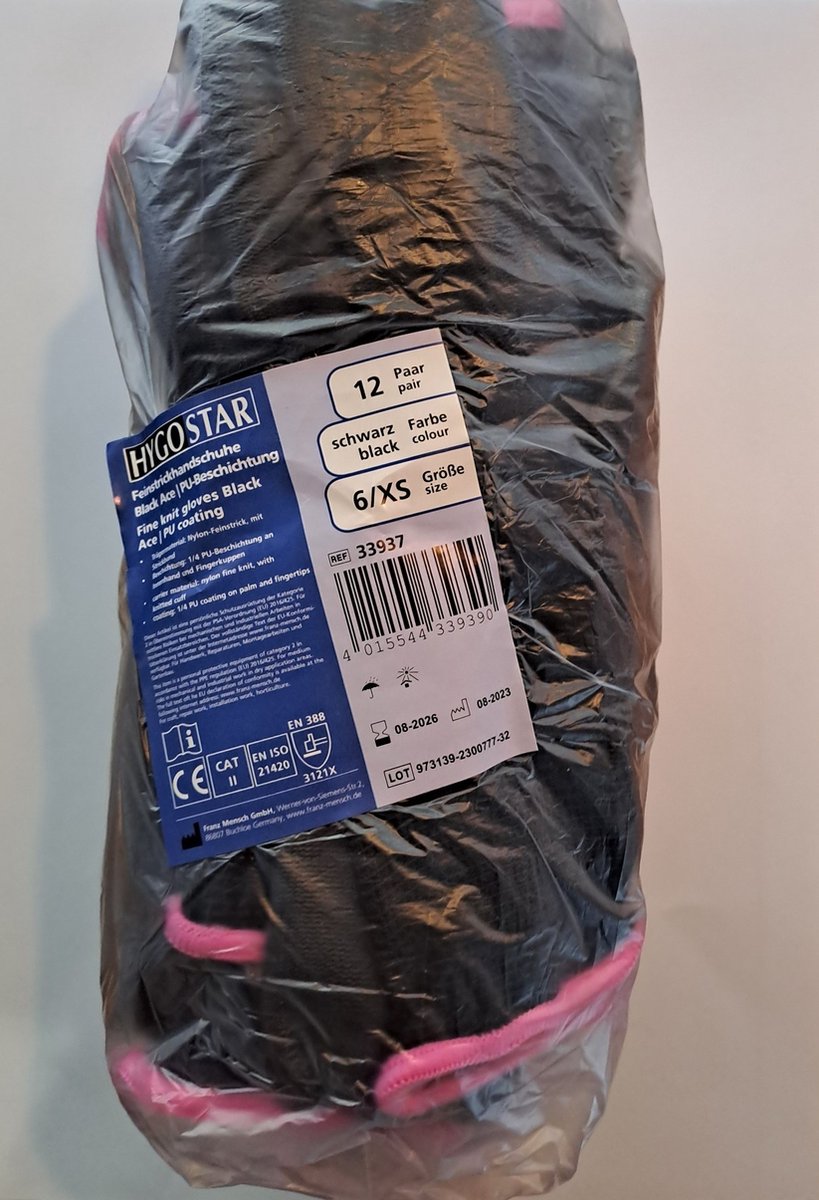 10 x HygoStar Nylon-Feinstrick-Handschuh Black Ace XS/6 schwarz VE=12