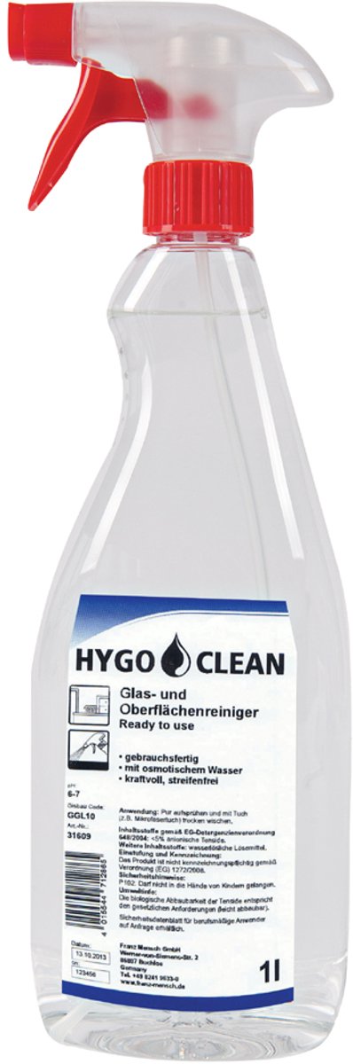 15 x HygoClean Glas- und Oberflächenreiniger mit Sprayer Ready to use