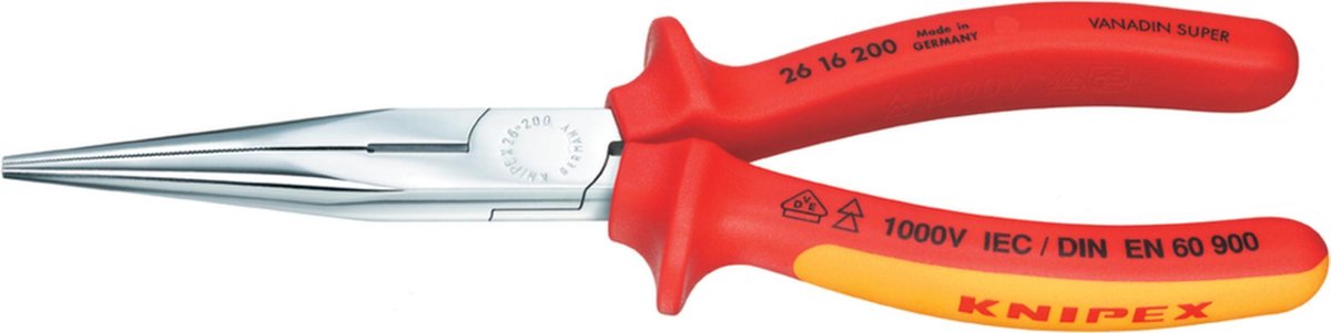 Knipex Flachrundzange 26 16 200 DIN ISO5745 VDE 200mm ger. fl-rd lg