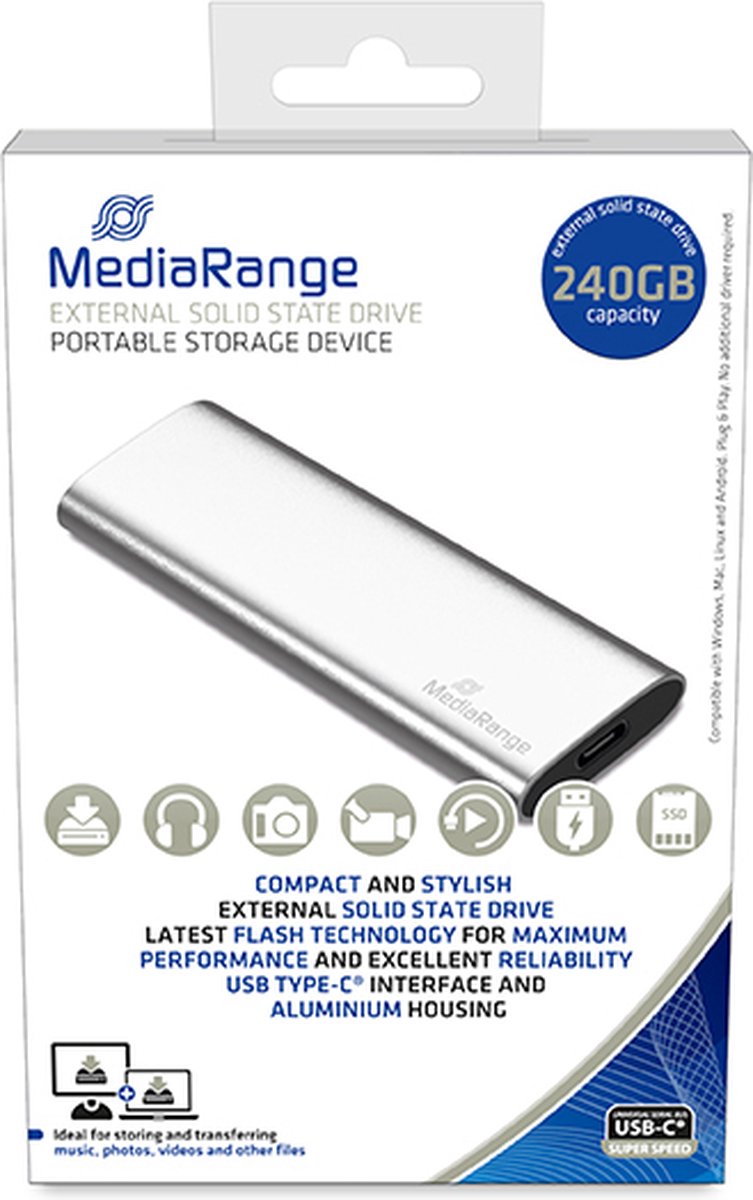 MediaRange externes USB Type-C Laufwerk SSD - 240 GB silber.