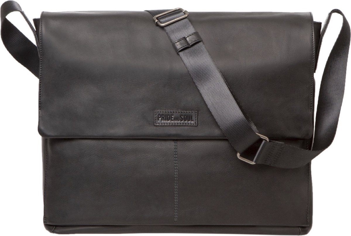 Pride & Soul Umhängetasche Leder Urban - 30 x 42 x 8 cm schwarz.