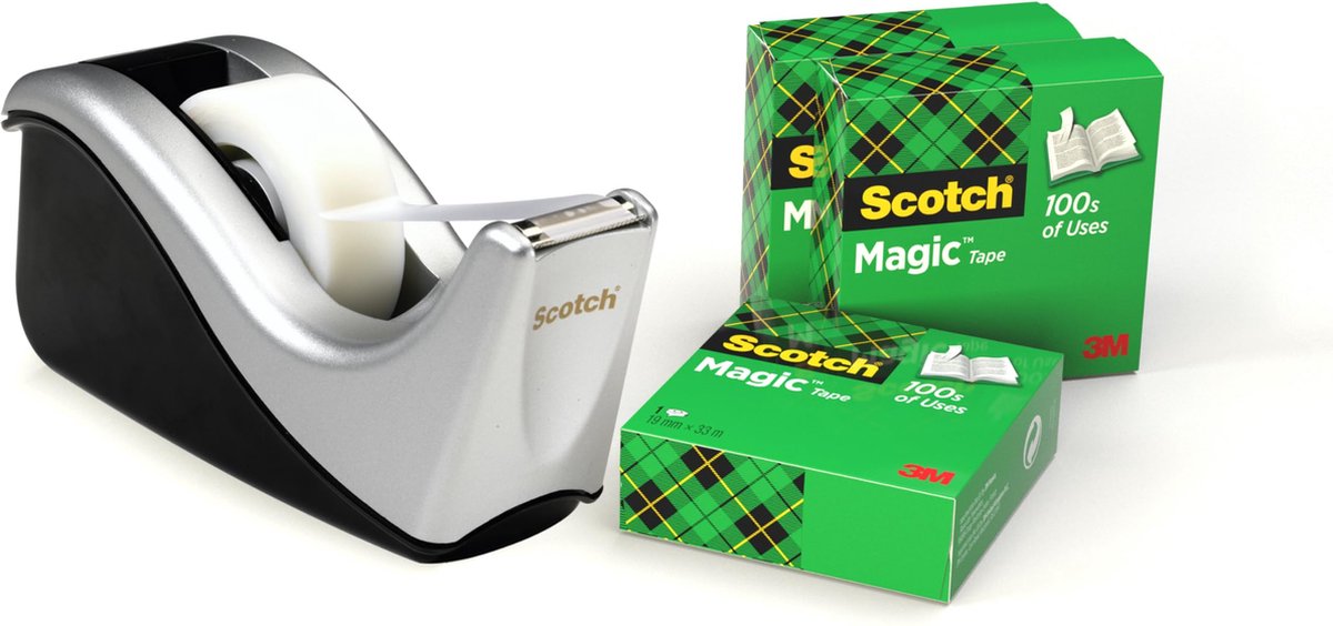 12 x Scotch Tischabroller - inkl. 4 Rollen Magic Tape 810 silber/schwa