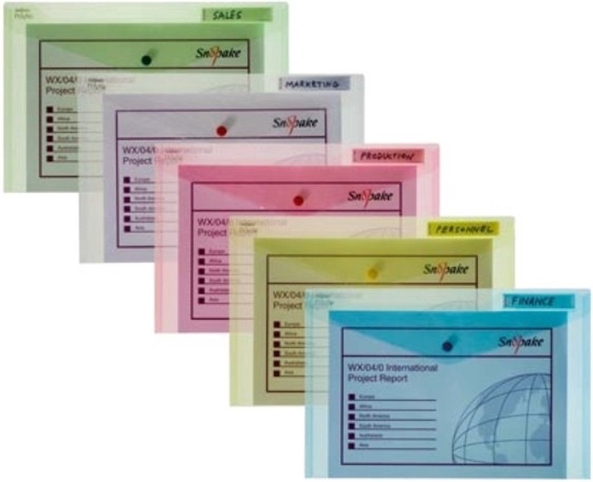 5 x Snopake Dokumententasche A3 classic farbig sortiert