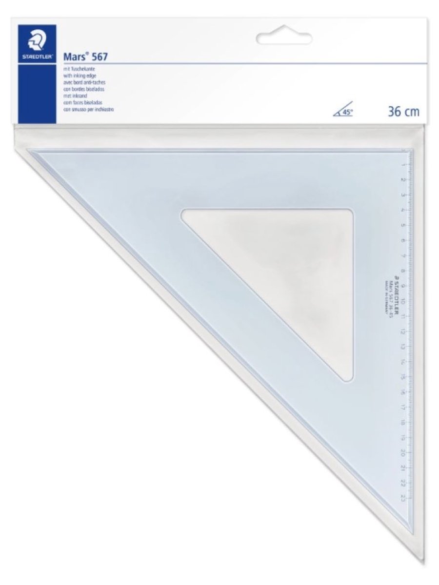 10 x Staedtler Zeichendreieck 36cm 45/45 Gr. transparent/blau