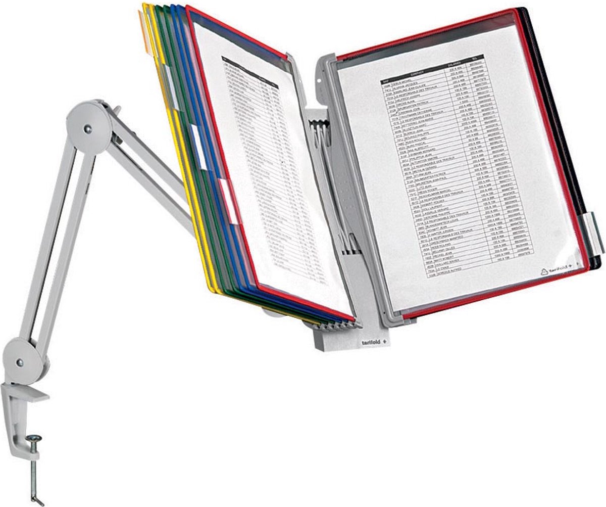 Tarifold Sichttafel-Schwenkarm lichtgrau lackiert mit Tischklemme unbe