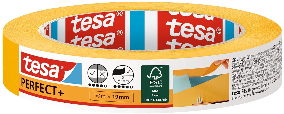 16 x Tesa Malerband Perfekt+ 50mx19mm gelb