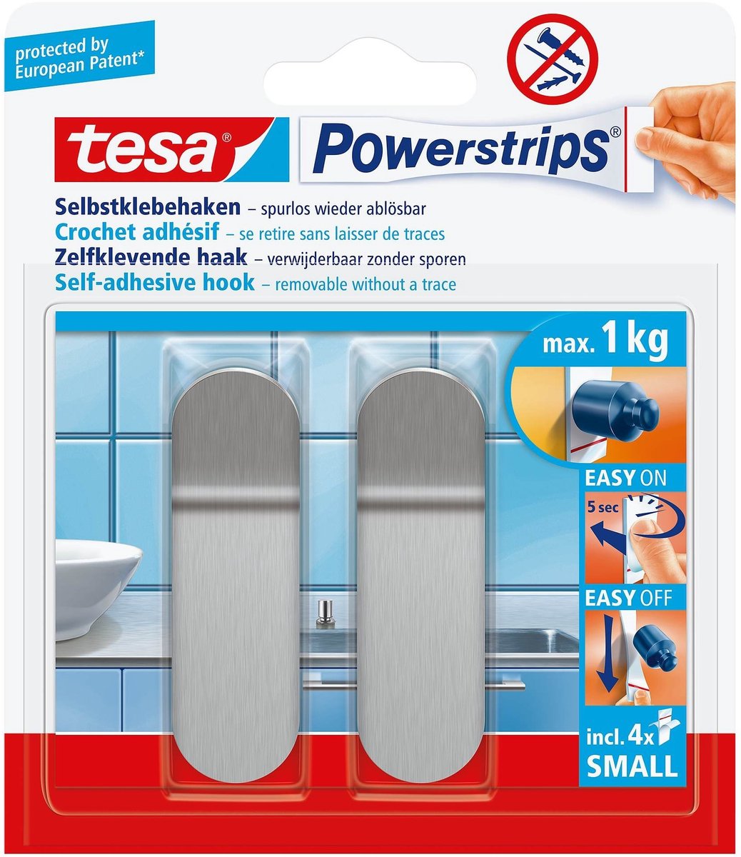 6 x Tesa Klebehaken Powerstrips S Edelstahl VE=2 Stück