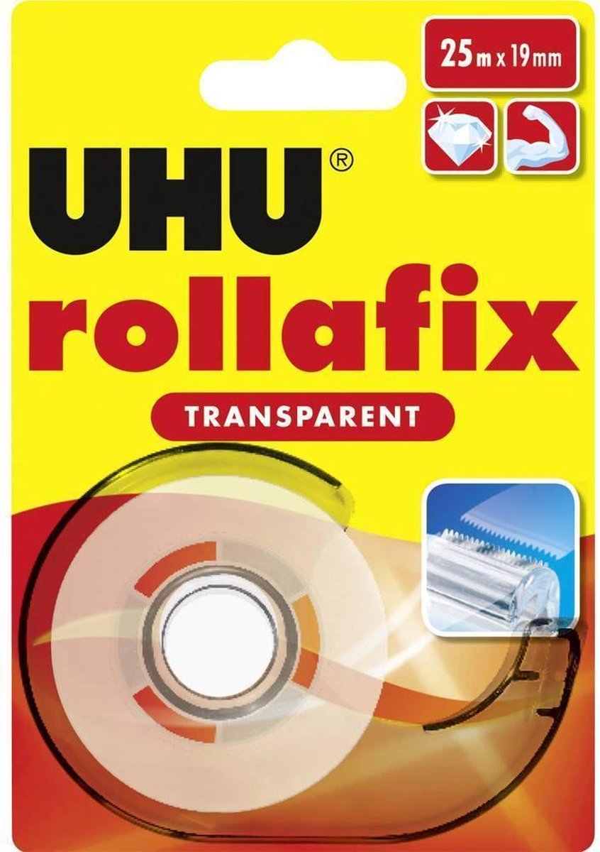 12 x Uhu Klebefilmabroller rollafix Transparent 25mx19mm + Nachfüllrol