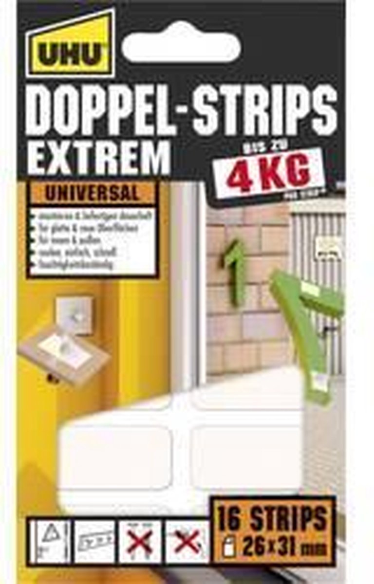 6 x Uhu Montage-Klebestrips Doppelstrips extrem VE=16 Stück