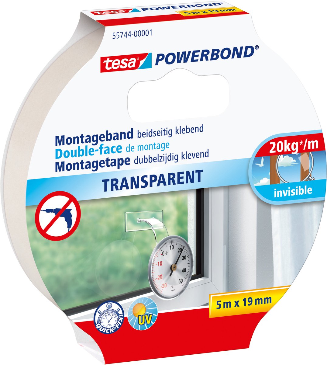 10 x Tesa Montageband Powerbond Transparent 19mmx5m