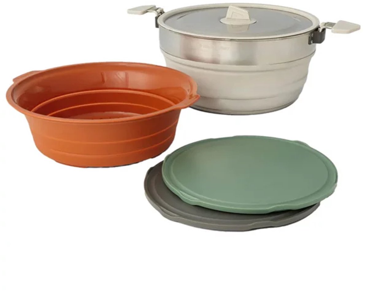 Sea to Summit Detour Essentials Camp Kitchen Kit – Campingtopf mit Sieb und Schneidebrettern (4-teilig)