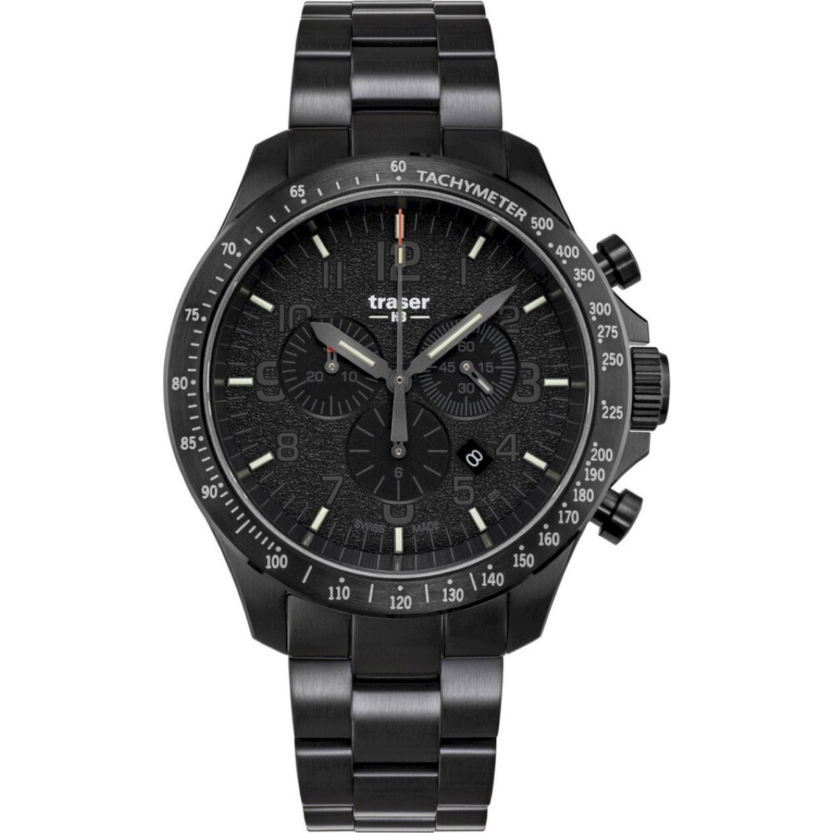 Traser H3 109466 P67 Officer Chronograph Black Steel Herrenuhr 46mm 10ATM