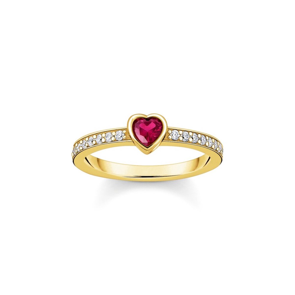Thomas Sabo TR2448-995-10-56 Vergoldeter Solitärring mit rotem Stein + Zirkonia Damen